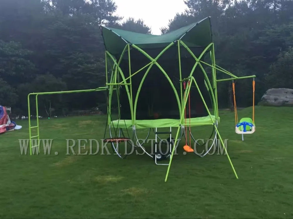 2017 New Movable Combined Trampoline With Swing and Climbing 8ft Safety Trampoline HZ-70214H