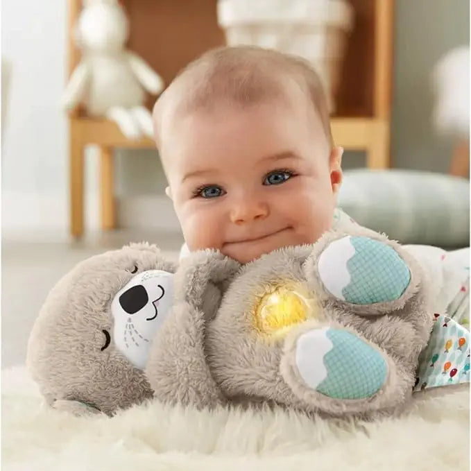 Fisher-Price Sound Machine Soothe 'n Snuggle Otter Portable Plush Baby Toy with Sensory Details Music Lights & Rhythmic Breathing Motion